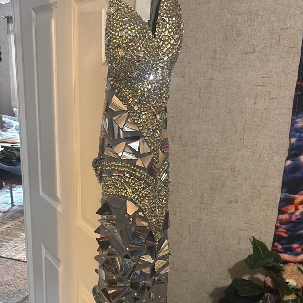 Boutique 9 Silver and Gold Embellished Prom  glass dress